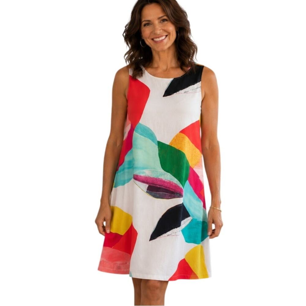 Clara Sun Woo Colorful Dress Womens Medium Abstract Artsy Lagnelook Resort Bold